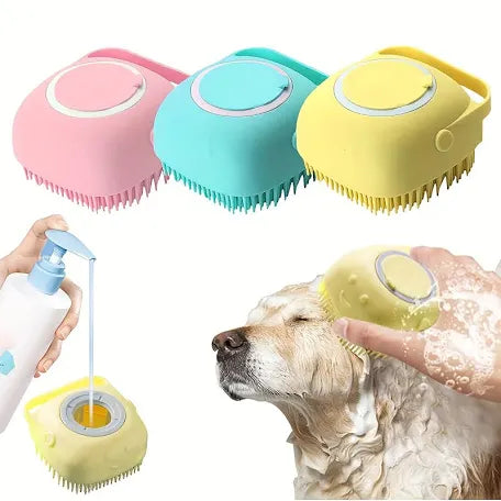 Gentle Pet Brush for Dogs and Cats - Massager and Cleans with Built-in Shower Dispenser