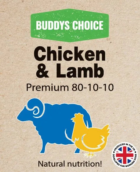Buddy’s Choice Chicken/Lamb 80/10/10. 454g Chubs