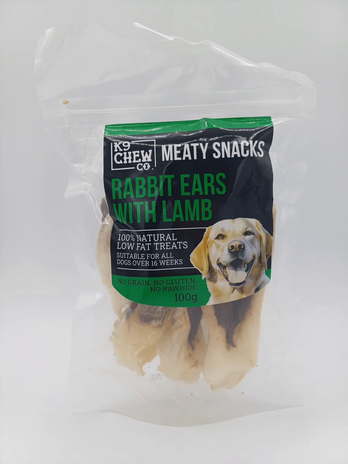 K9 Chew Co Meaty Snack Rabbit Ears with Meat Lamb Flavour 100g