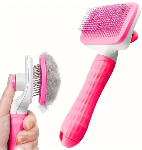 One Click Self Cleaning Grooming Brush For Dog or Cat  (pink)